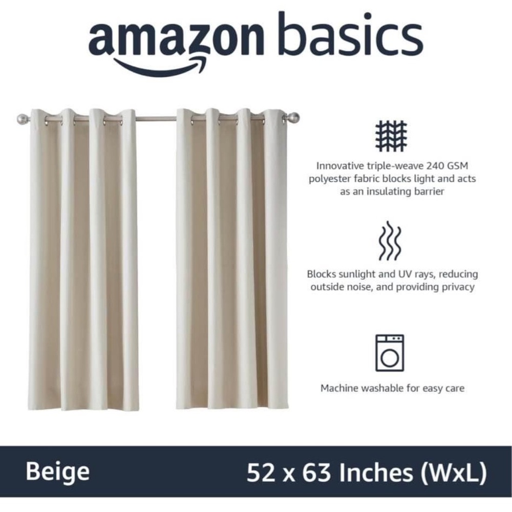 Amazon Basics Beige Light-Blocking Curtain